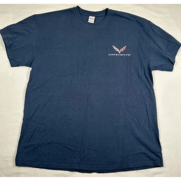 Gildan Corvette C7 Graphic T-Shirt Mens XL Navy Blue American Flag Chevy Racing - Picture 2 of 7